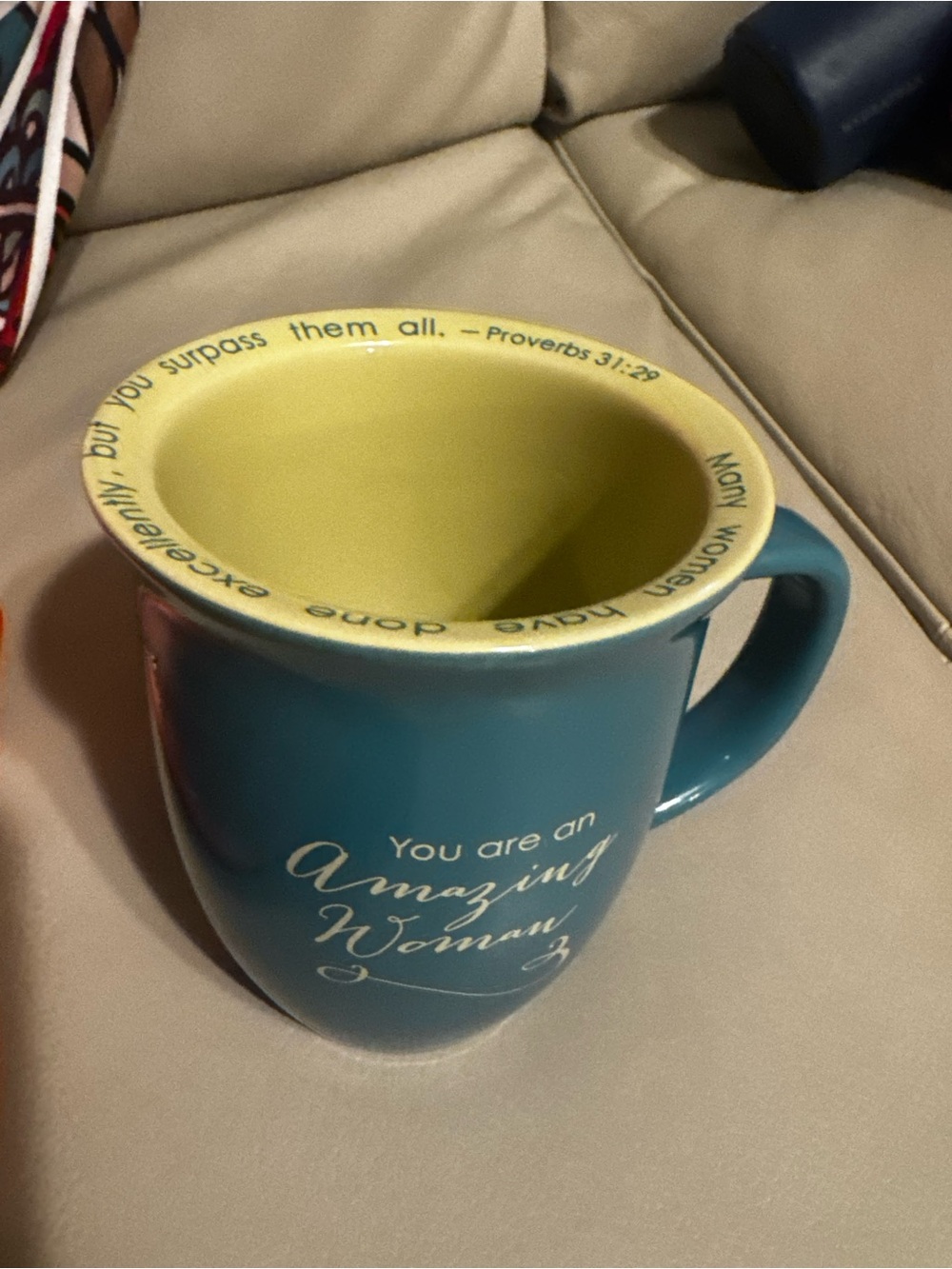 You Are an Amazing Woman Ceramic Mug - Teal Exterior with Yellow Interior
